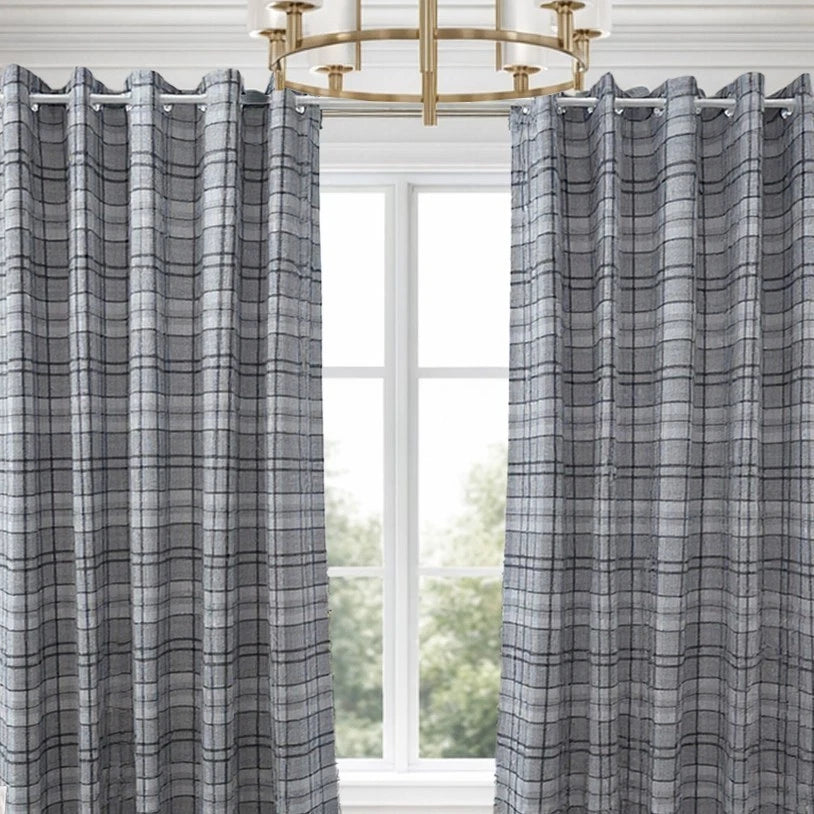 Woven Check Ultra Thick Blackout Curtain Pair | 2 Colours