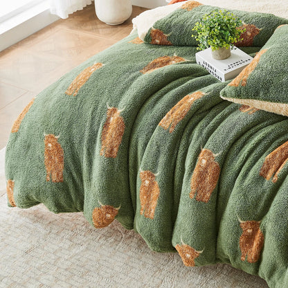 Highland Cow Teddy Duvet Set With Reversible Sherpa Fleece Fur