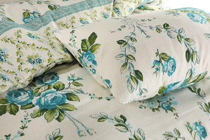 Teal Floral Flannelette Brushed Cotton Thermal Sheet Set