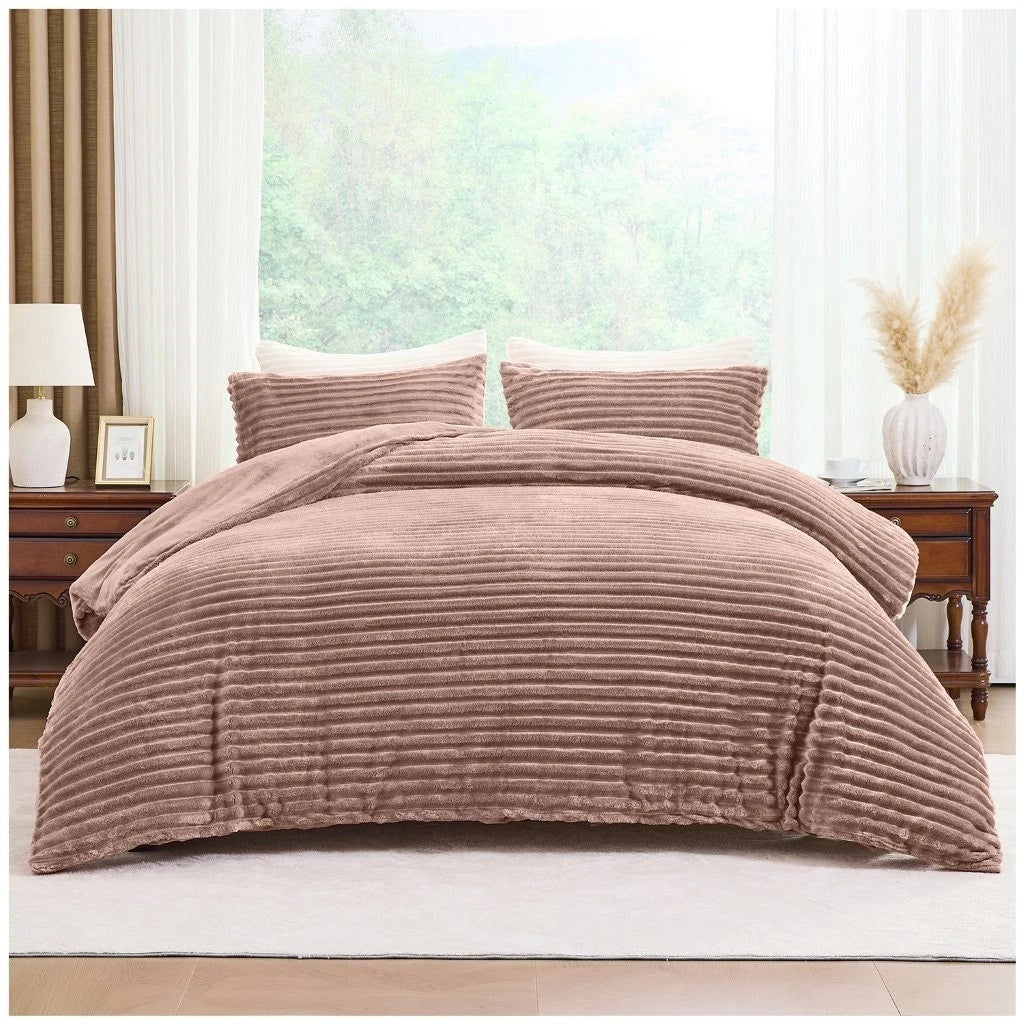 Chunky Rib Teddy Fleece Duvet Set Natural Mink