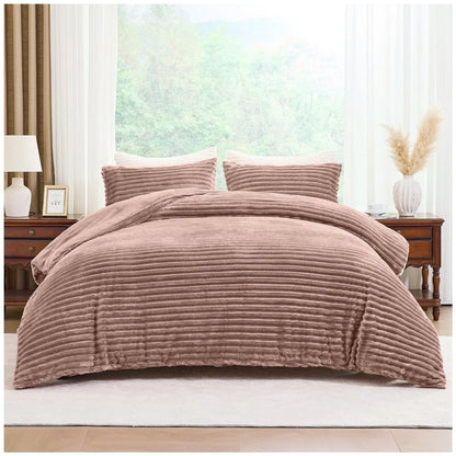 Chunky Rib Teddy Fleece Duvet Set Natural Mink