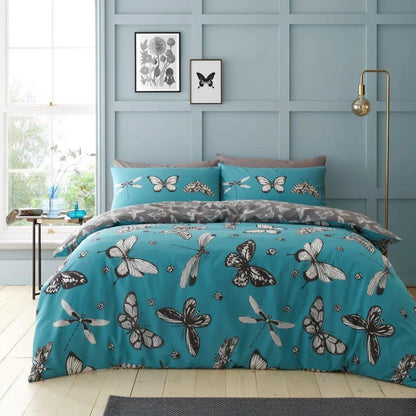 Teal Butterfly Reversible Duvet Set