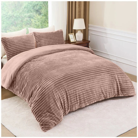 Chunky Rib Teddy Fleece Duvet Set Natural Mink
