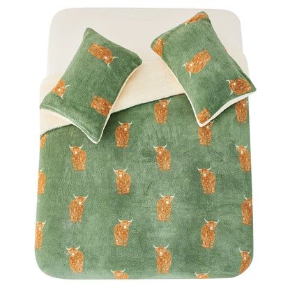 Highland Cow Teddy Duvet Set With Reversible Sherpa Fleece Fur