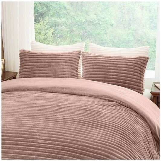 Chunky Rib Teddy Fleece Duvet Set Natural Mink
