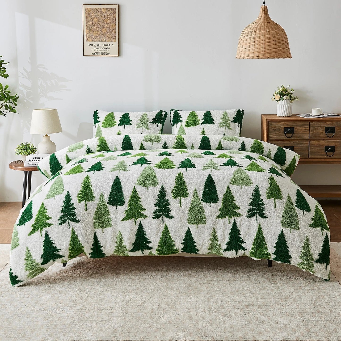 Christmas Tree Winter Teddy Duvet Set With Reversible Sherpa Fleece Fur