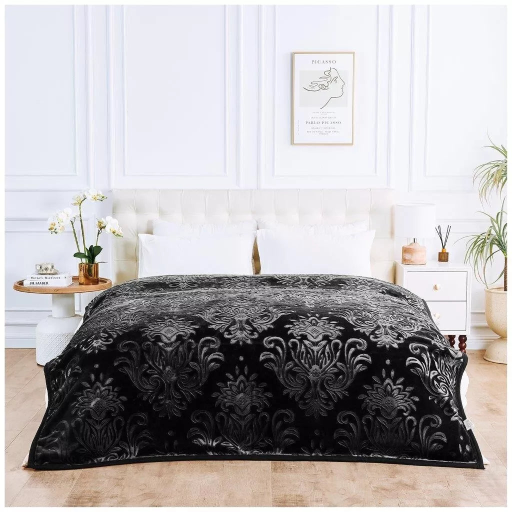 Black Rashel 4kg Soft Embossed Heavyweight Blanket