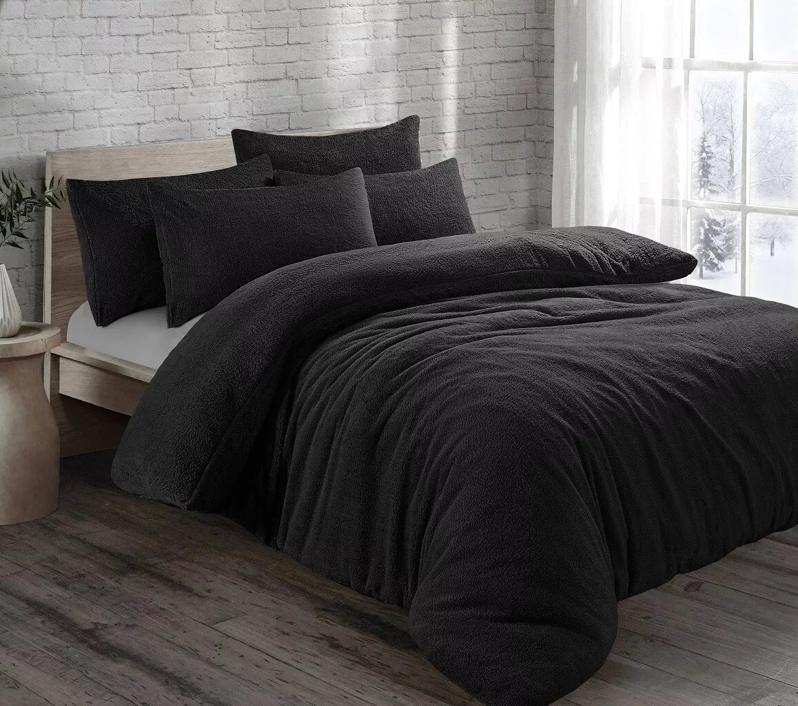 Black Original Teddy Fleece Duvet Cover and Pillowcase Set
