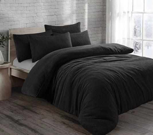 Black Original Teddy Fleece Duvet Cover and Pillowcase Set