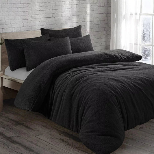 Black Original Teddy Fleece Duvet Cover and Pillowcase Set