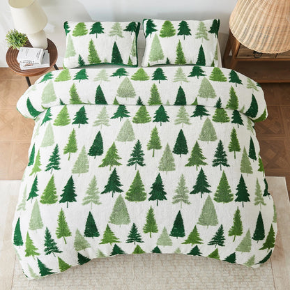 Christmas Tree Winter Teddy Duvet Set With Reversible Sherpa Fleece Fur