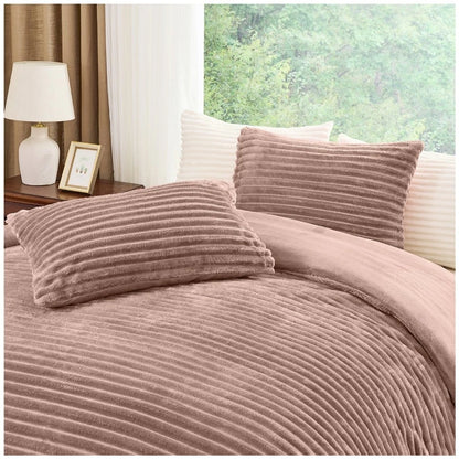 Chunky Rib Teddy Fleece Duvet Set Natural Mink