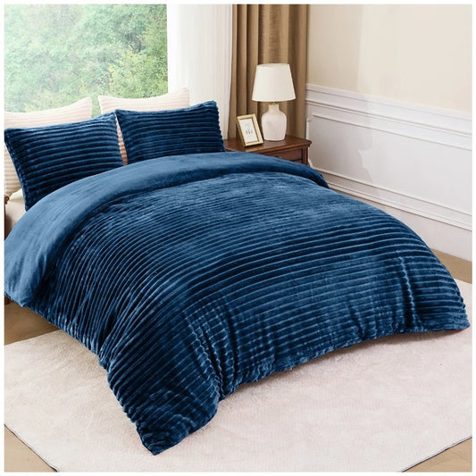 Chunky Rib Teddy Fleece Duvet Set Navy Blue