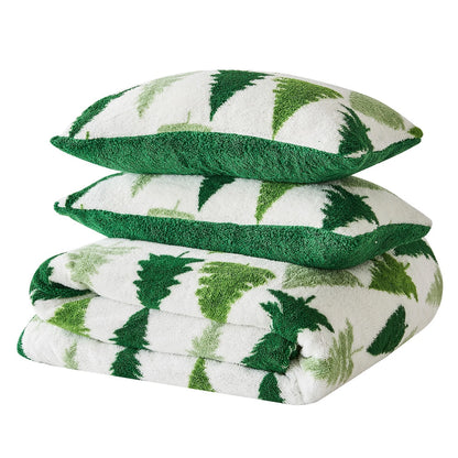 Christmas Tree Winter Teddy Duvet Set With Reversible Sherpa Fleece Fur