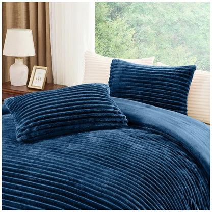Chunky Rib Teddy Fleece Duvet Set Navy Blue