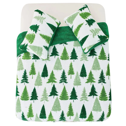 Christmas Tree Winter Teddy Duvet Set With Reversible Sherpa Fleece Fur
