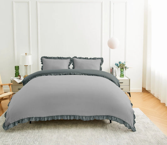 Ruffled Frilled Border Duvet Cover & Pillowcase Set