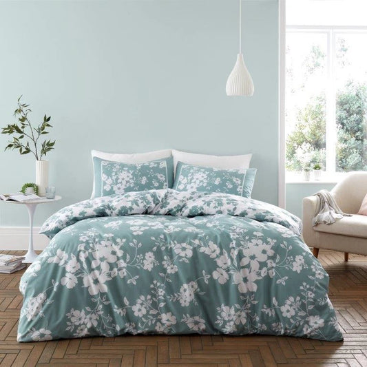 Duck Egg and White Eliza Floral Reversible Duvet Set