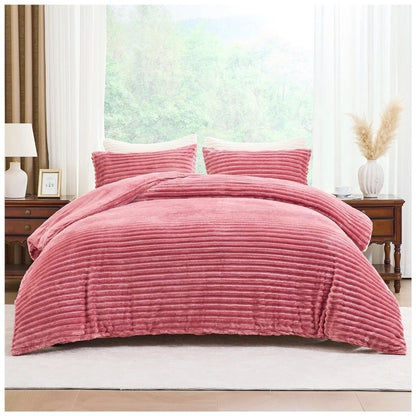 Chunky Rib Teddy Fleece Duvet Set Blush Pink