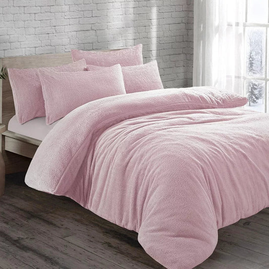 Pale Pink Original Teddy Fleece Duvet Cover and Pillowcase Set