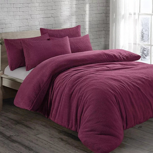 Aubergine Purple Original Teddy Fleece Duvet Cover and Pillowcase Set