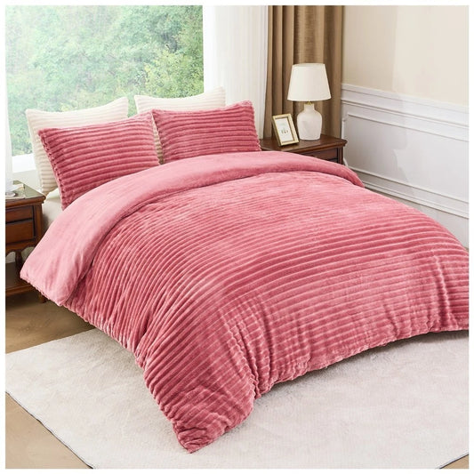 Chunky Rib Teddy Fleece Duvet Set Blush Pink
