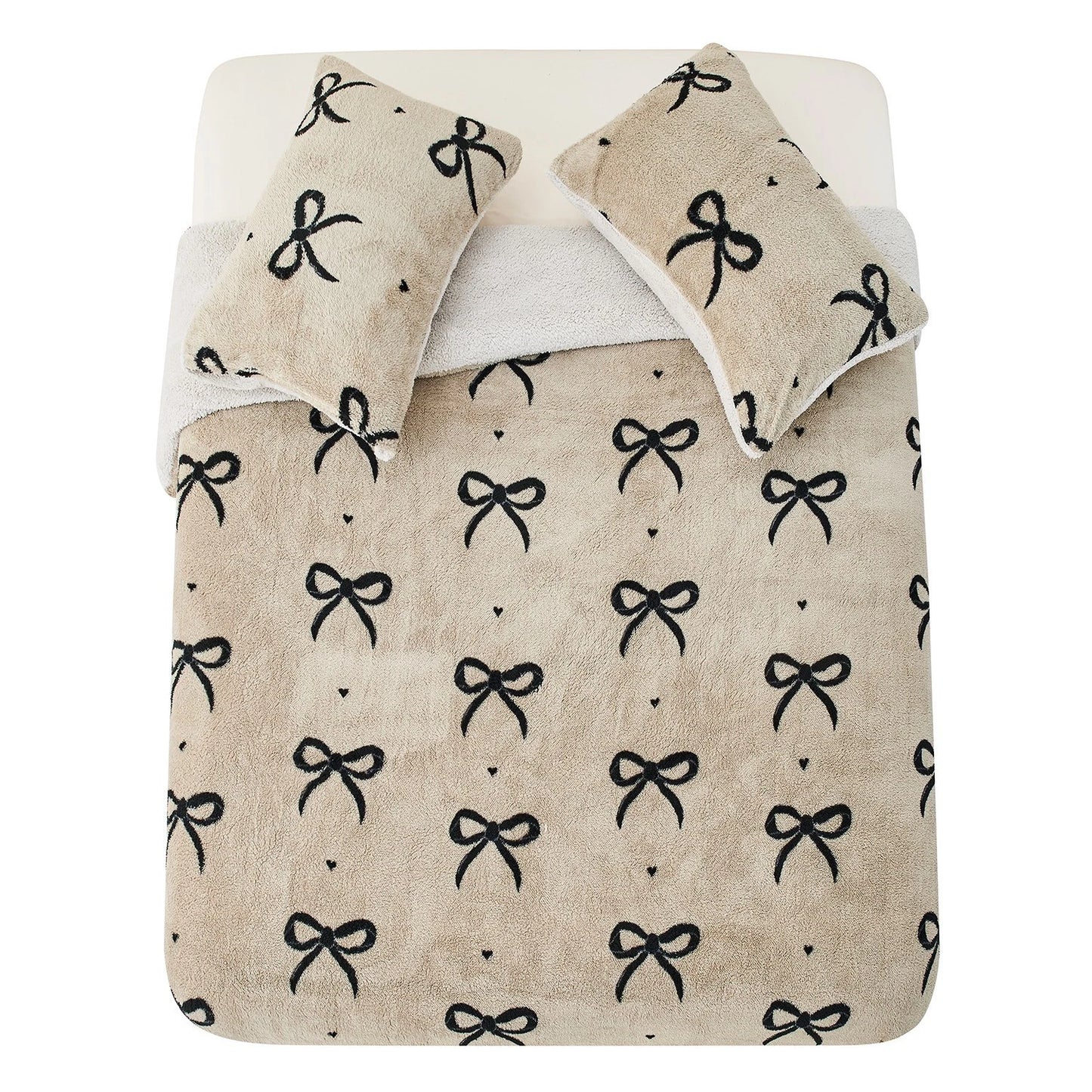 Natural Bow Teddy Duvet Set With Reversible Sherpa Fleece Fur