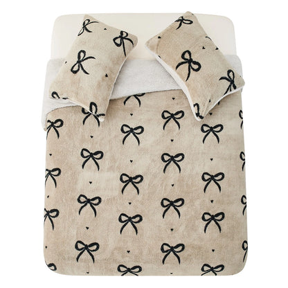 Natural Bow Teddy Duvet Set With Reversible Sherpa Fleece Fur