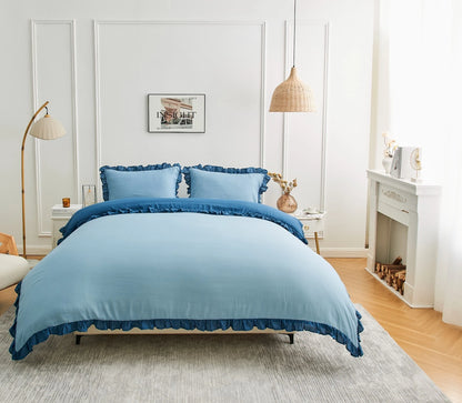 Ruffled Frilled Border Duvet Cover & Pillowcase Set