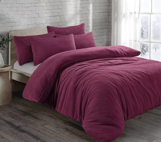Aubergine Purple Original Teddy Fleece Duvet Cover and Pillowcase Set