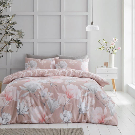 Pink Floral Magnolia Dream Reversible Duvet Set