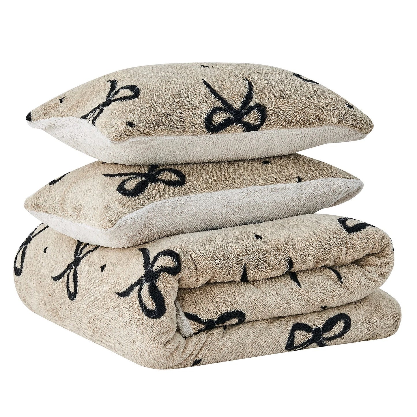 Natural Bow Teddy Duvet Set With Reversible Sherpa Fleece Fur