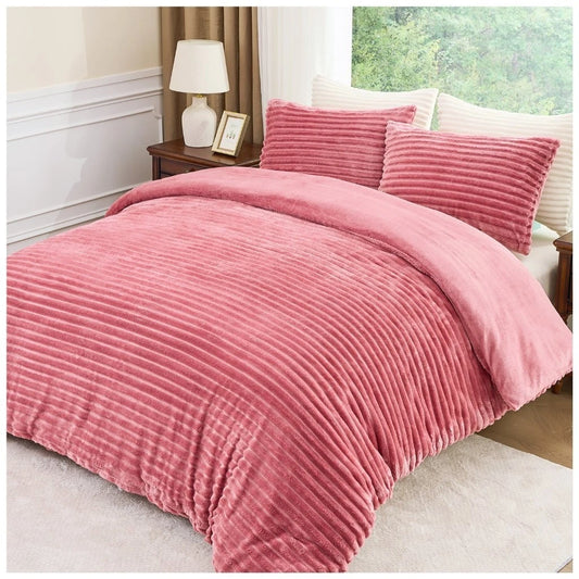 Chunky Rib Teddy Fleece Duvet Set Blush Pink
