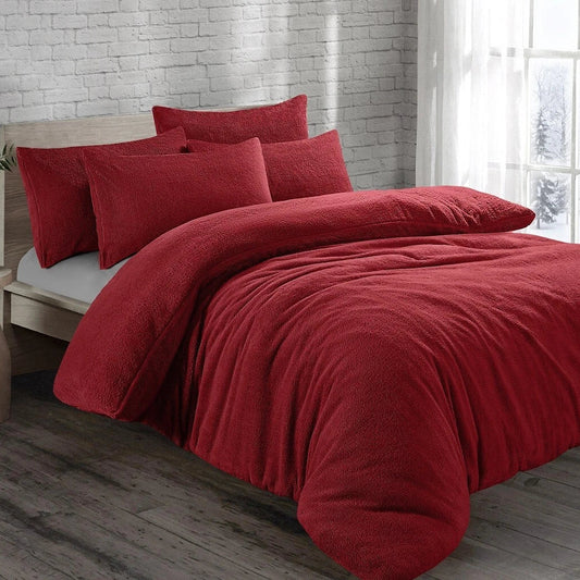 Red Original Teddy Fleece Duvet Cover and Pillowcase Set