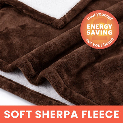 Giant Self Heating Sherpa Heatwave Thermal Blanket - Chocolate Brown