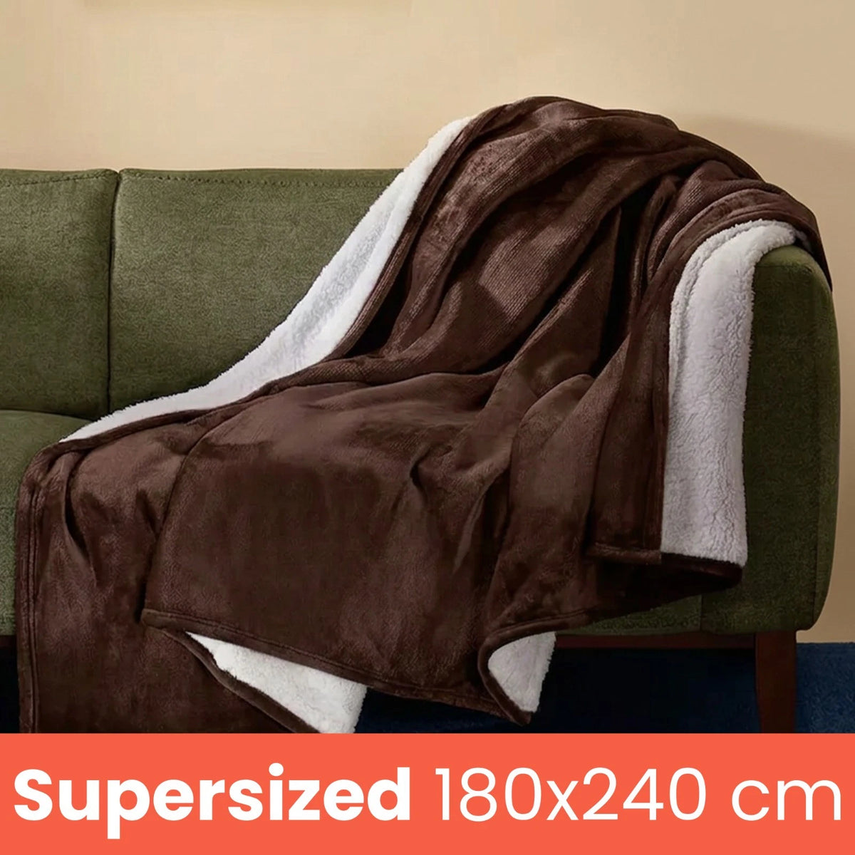 Giant Self Heating Sherpa Heatwave Thermal Blanket - Chocolate Brown