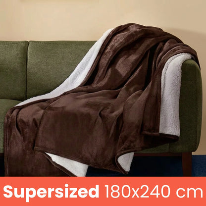 Giant Self Heating Sherpa Heatwave Thermal Blanket - Chocolate Brown
