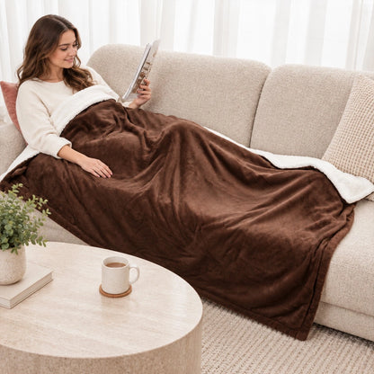 Giant Self Heating Sherpa Heatwave Thermal Blanket - Chocolate Brown
