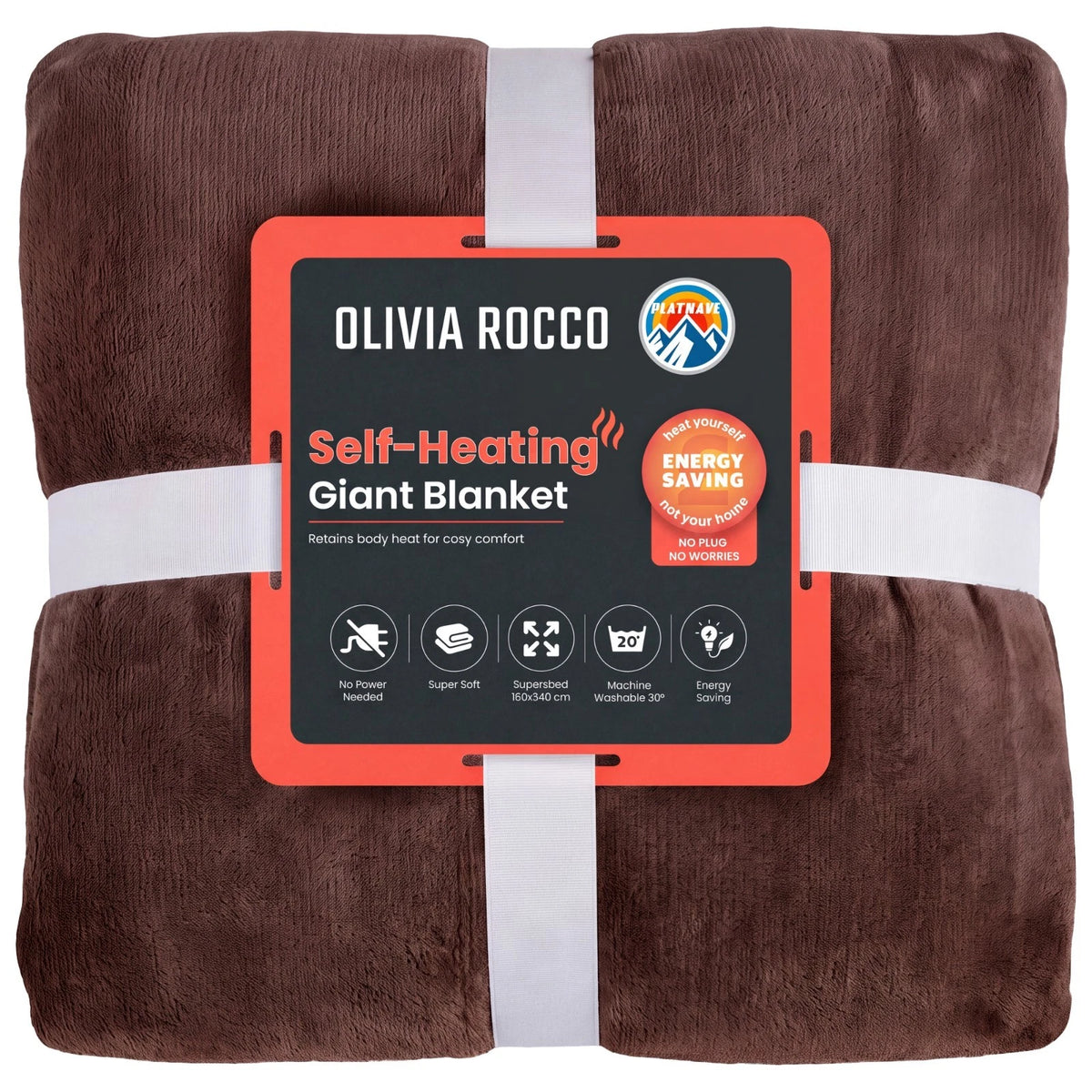 Giant Self Heating Sherpa Heatwave Thermal Blanket - Chocolate Brown