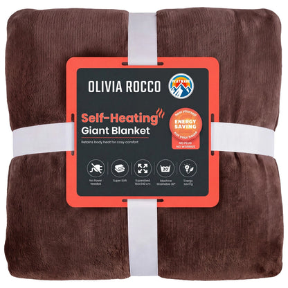 Giant Self Heating Sherpa Heatwave Thermal Blanket - Chocolate Brown