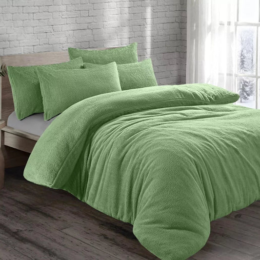 Sage Green Original Teddy Fleece Duvet Cover and Pillowcase Set