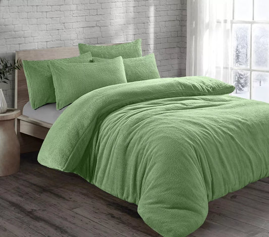 Sage Green Original Teddy Fleece Duvet Cover and Pillowcase Set