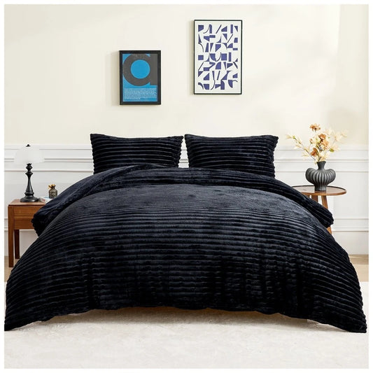 Chunky Rib Teddy Fleece Duvet Set Black
