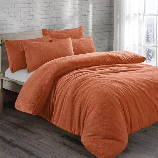 Burnt Orange Original Teddy Fleece Duvet Cover and Pillowcase Set