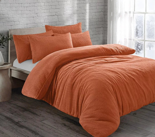 Burnt Orange Original Teddy Fleece Duvet Cover and Pillowcase Set