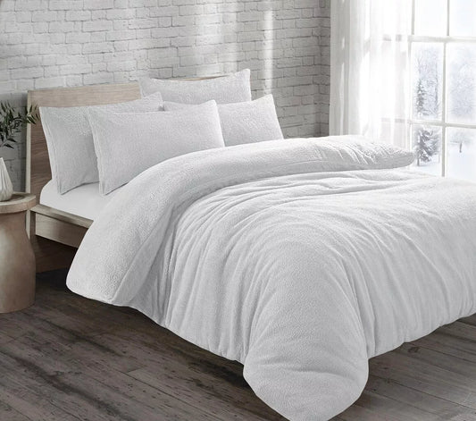 White Original Teddy Fleece Duvet Cover and Pillowcase Set