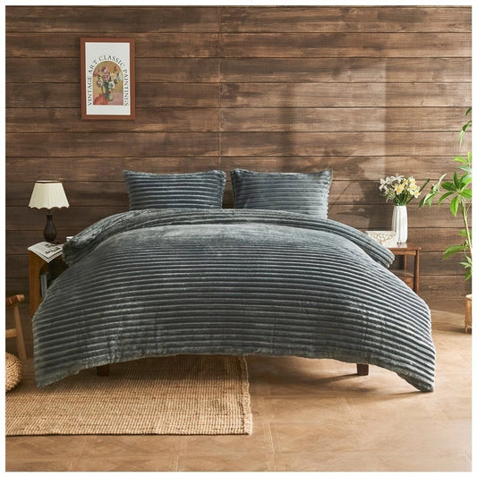 Chunky Rib Teddy Fleece Duvet Set Charcoal