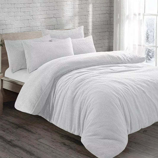 White Original Teddy Fleece Duvet Cover and Pillowcase Set
