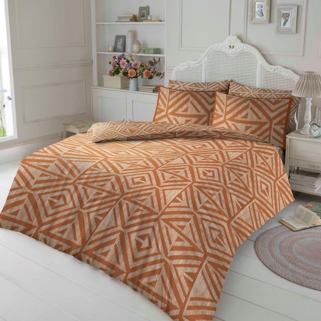 Tia Burnt Orange - Complete Collection Duvet Set With Fitted Sheet