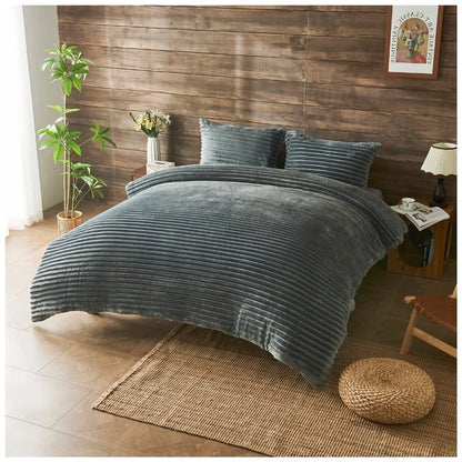 Chunky Rib Teddy Fleece Duvet Set Charcoal